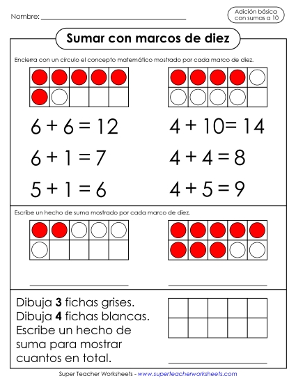 Sumando con Marcos de Diez 2 Gratis Cuadros De Diez Worksheet