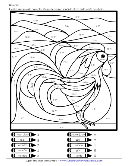 Imagen Misteriosa: Gallo Gratis Resta Worksheet