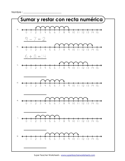 Mezcla de suma y resta en la línea numérica Gratis Worksheet