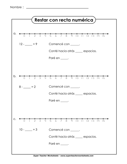 Resta de Línea Numérica 2 Gratis Worksheet