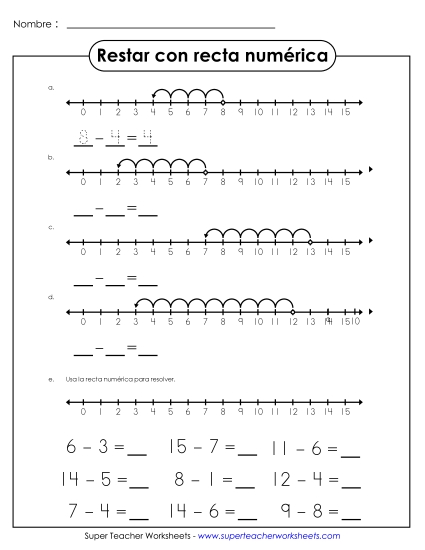 Resta en la Línea Numérica Gratis Worksheet