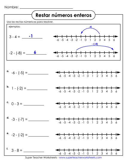 Resta de Enteros #2 Gratis Numeros Enteros Worksheet