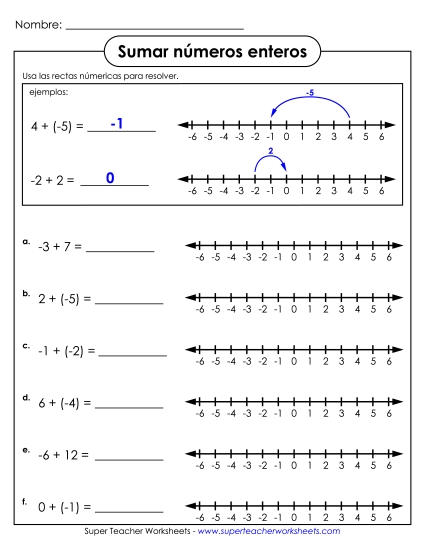 Sumando Enteros #2 Gratis Numeros Enteros Worksheet