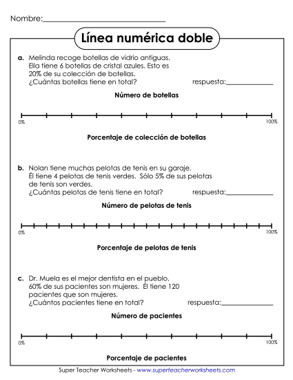 Línea de Números Dobles (Porcentajes/Avanzado) Gratis Worksheet