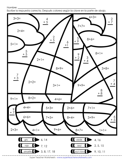 Imagen Misteriosa de Suma: Velero Gratis Worksheet