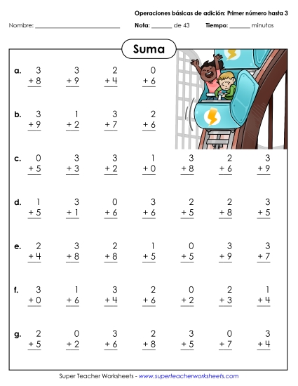 Hechos Básicos de Suma (0-3) Gratis Worksheet