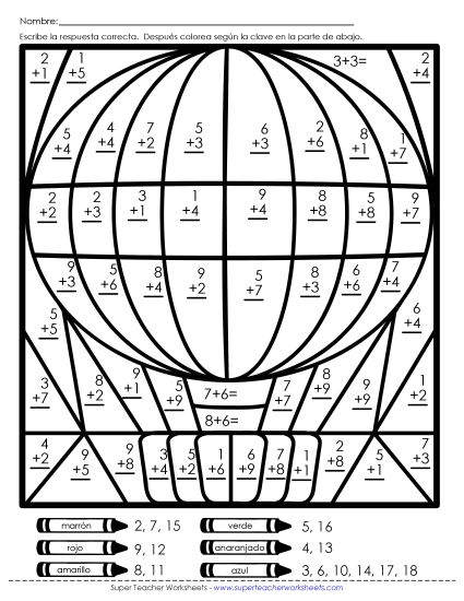 Imagen Misteriosa de Suma: Globo Aerostático Gratis Worksheet