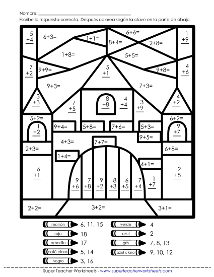 Imagen Misteriosa de Suma: Castillo Gratis Worksheet