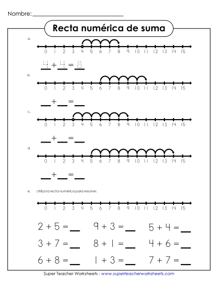 Suma de Línea de Números Gratis Worksheet