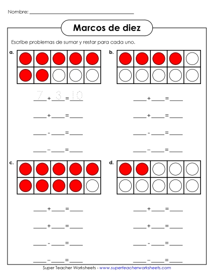 Familias de Hechos del Marco de Diez Gratis Cuadros De Diez Worksheet