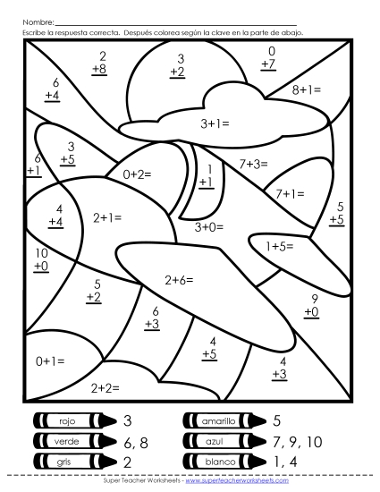 Imagen Misteriosa de Suma: Avión Gratis Worksheet