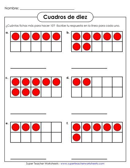 Marcos de Diez: ¿Cuántos Contadores Más? Gratis Cuadros De Diez Worksheet