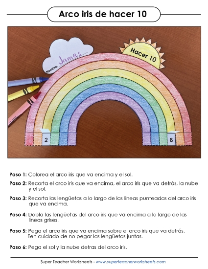 Manualidad de Arcoíris Haciendo 10 Gratis Suma Worksheet