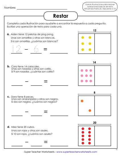 Resta con Modelos de Imágenes Gratis Worksheet