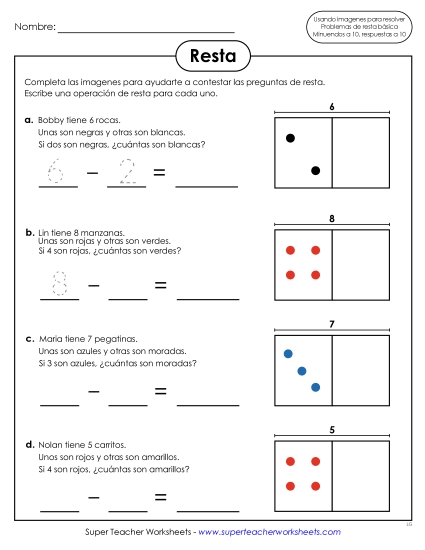 Resta con Modelos de Imagenes Gratis Worksheet