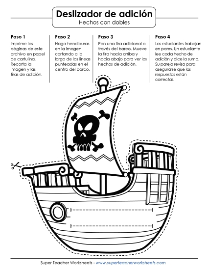 Deslizador Matemático del Barco Pirata: Hechos Dobles de Suma Gratis Worksheet