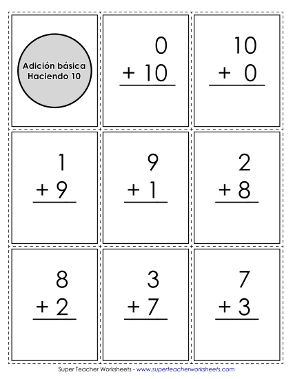Tarjetas: Haciendo 10 Gratis Suma Worksheet