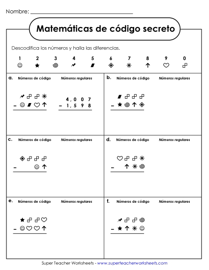 SCM Resta: 4 Dígitos (A Través de Cero) Gratis Worksheet