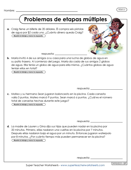 Varios Pasos, Básico #1 Gratis Problemas De Varios Pasos Worksheet