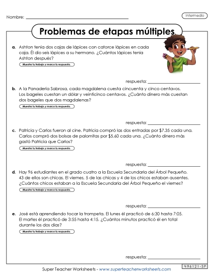 Varios pasos, intermedio #1 Gratis Problemas De Varios Pasos Worksheet