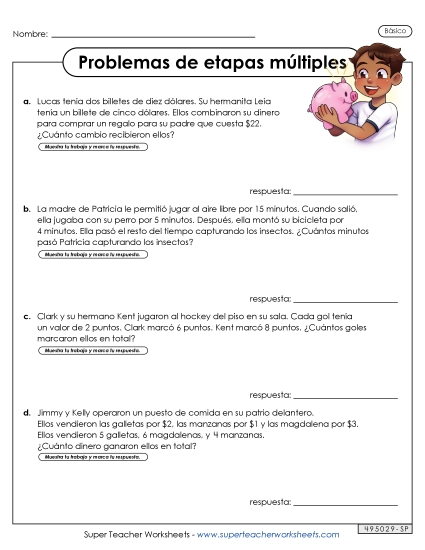 Varios Pasos, Básico #2 Gratis Problemas De Varios Pasos Worksheet