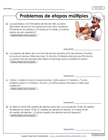 Varios Pasos, Intermedio #3 Gratis Problemas De Varios Pasos Worksheet