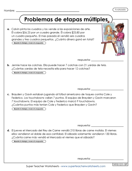 Varios Pasos, Avanzado #1 Gratis Problemas De Varios Pasos Worksheet