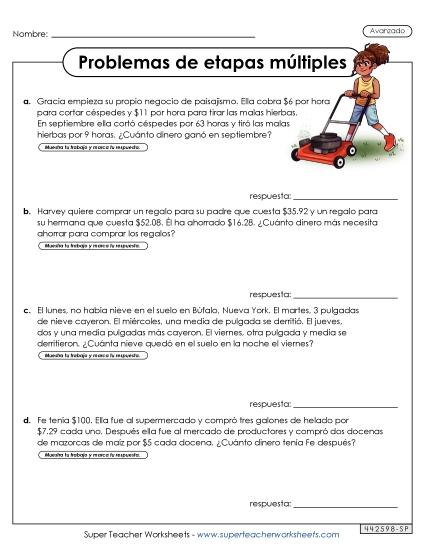 Múltiples Pasos, Avanzado #2 Gratis Problemas De Varios Pasos Worksheet