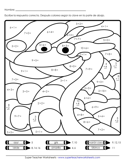 Imagen Misteriosa de Suma: Monstruo Marino Gratis Worksheet