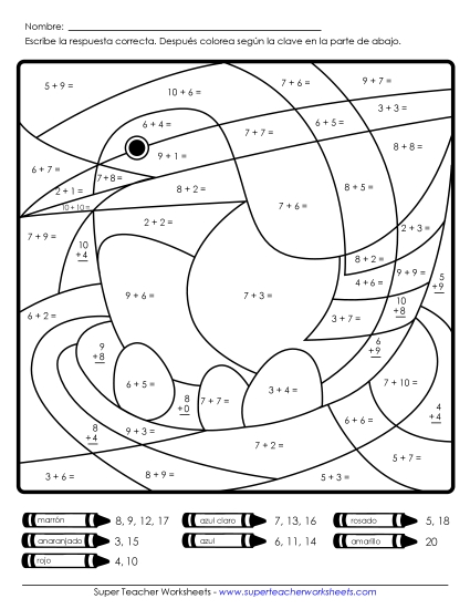 Imagen Misteriosa de Suma: Pájaro Gratis Worksheet