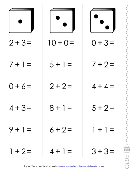 Dados de Fluidez en Sumas Gratis Worksheet