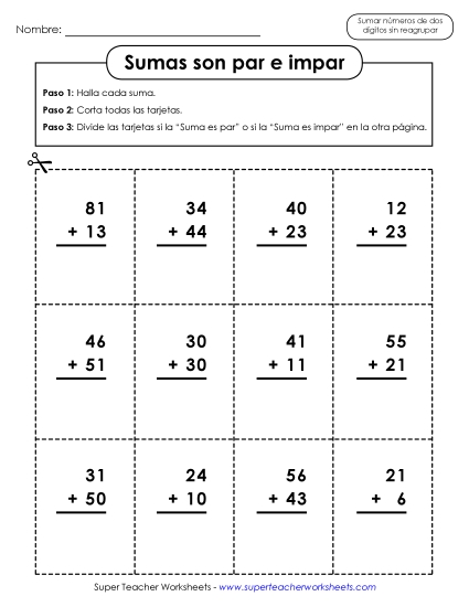 Sumas Pares-Impares Gratis Worksheet