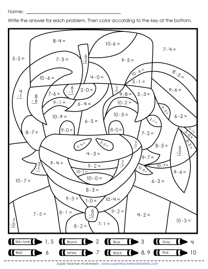 New Double Mystery Picture: Subtraction Spanish Worksheet