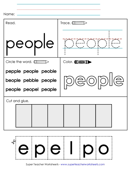 Worksheet 2: People Sight Words Individual Worksheet