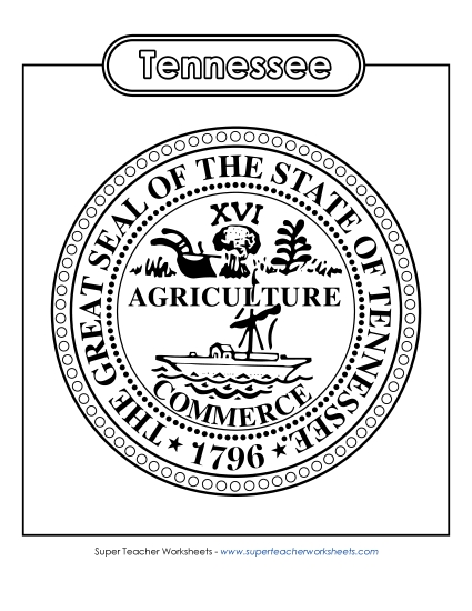 Tennessee State Seal (Black & White) States Individual Worksheet