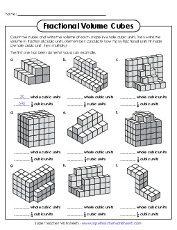 Fractional Volume Cubes  (Whole and Fractional Cubic Units) Geometry Worksheet