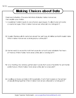 Making Choices About Data Statistics Worksheet