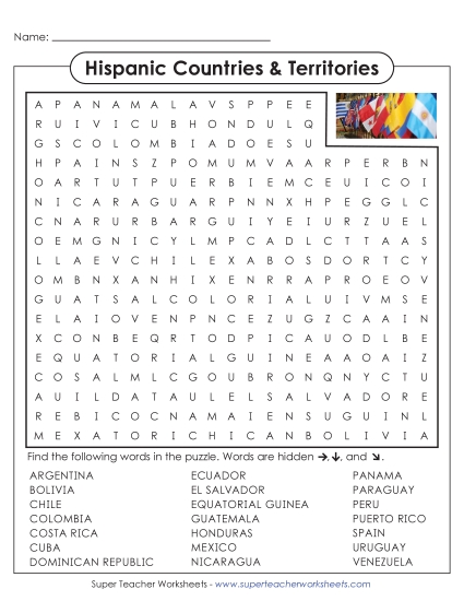 New Hispanic Countries and Territories Word Search Worksheet New Hispanic Countries and Territories Word Search Worksheet