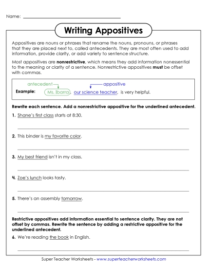 How to Write Appositives Worksheet