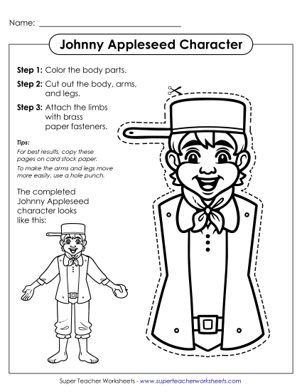 New Johnny Appleseed Character Spanish Worksheet