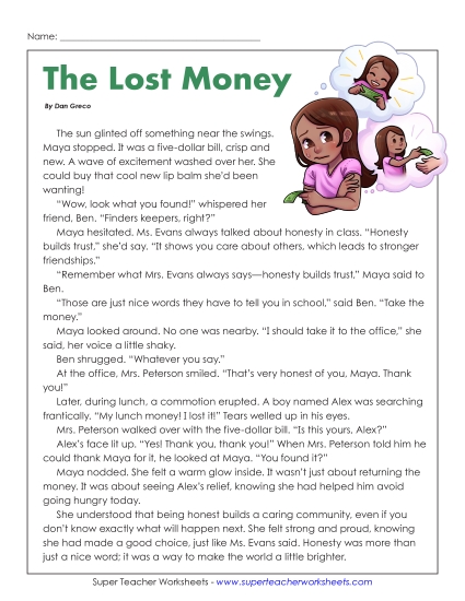 New The Lost Money (Honesty) Worksheet