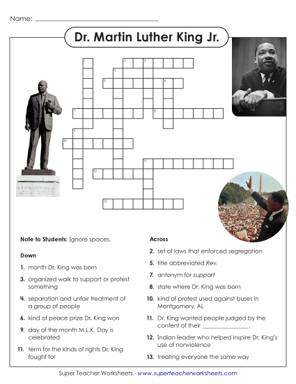 New Martin Luther King Jr. Crossword Puzzle Worksheet