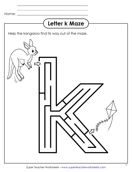 New Lowercase Letter k Maze Worksheet