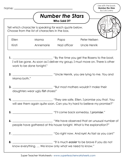 New Who Said It? (Number the Stars) Worksheet