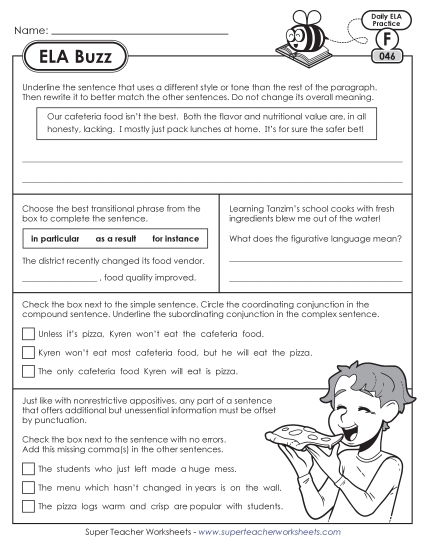 New 6th Grade ELA Buzz: Week 10<br>Worksheets 46 through 50 Worksheet