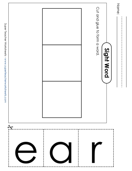 Large Cut-and-Glue: Are Free Sight Words Individual Worksheet