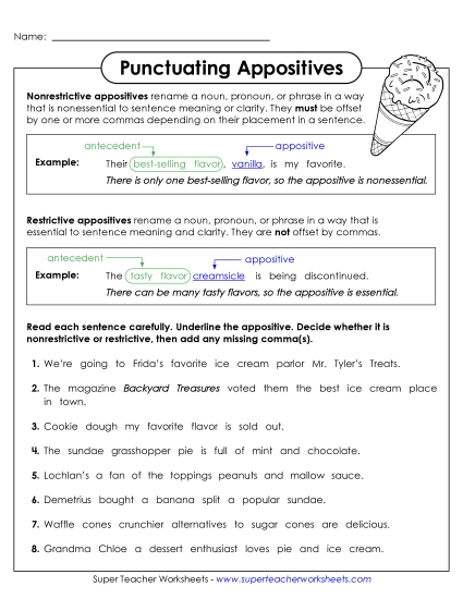 Punctuating Appositives Worksheet