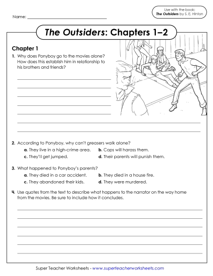 New Questions for Chapters 1–2 (The Outsiders) Worksheet New Questions for Chapters 1–2 (The Outsiders) Worksheet