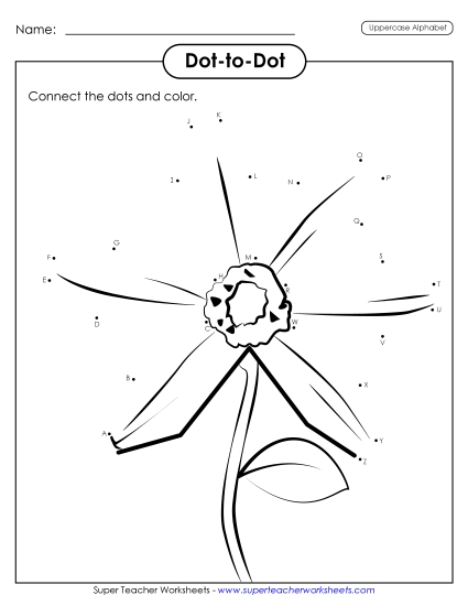 Flower Dot-to-Dot (Uppercase) Alphabet Worksheet