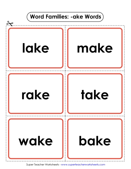 Flashcards (-ake) Word Families Worksheet